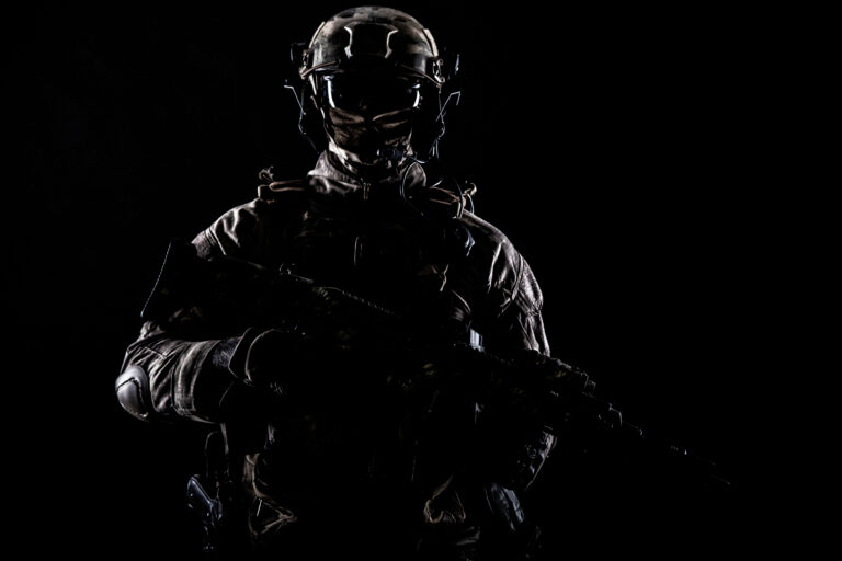 Special operations forces soldier low key portrait