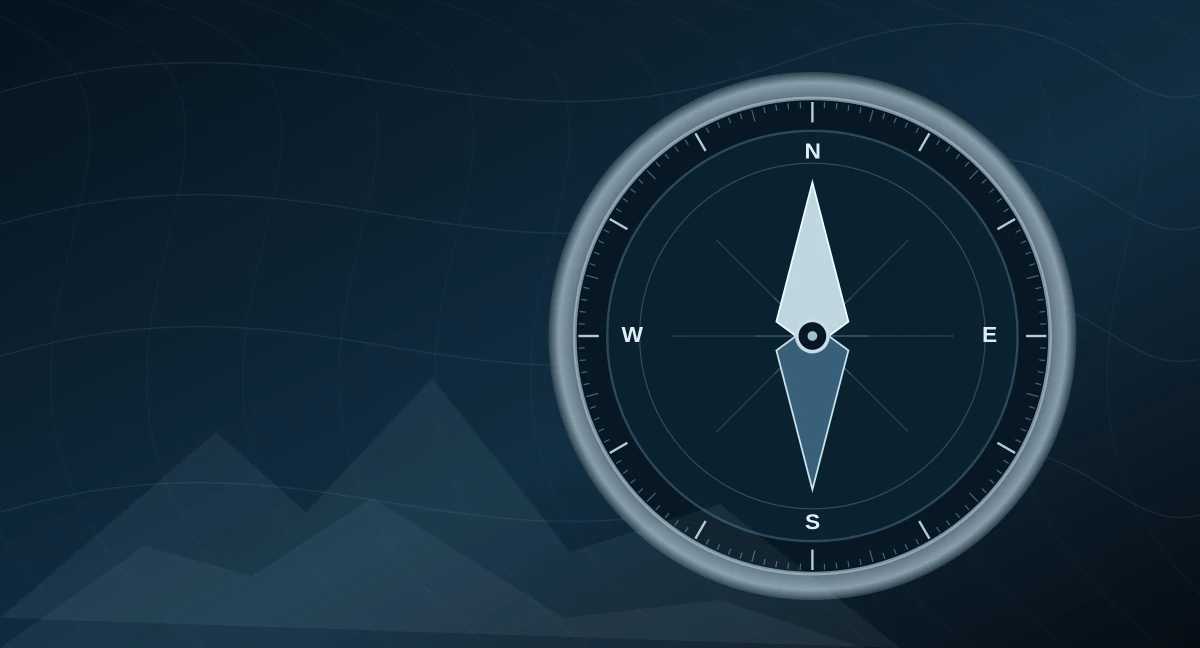 Stylised compass on a dark navigational background